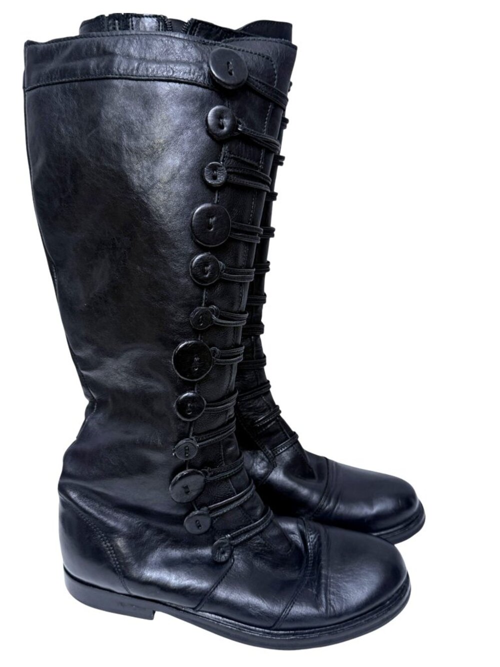 Medici Black Leather Tall Boots 39 / 8.5 Button Detail Victorian Goth Riding